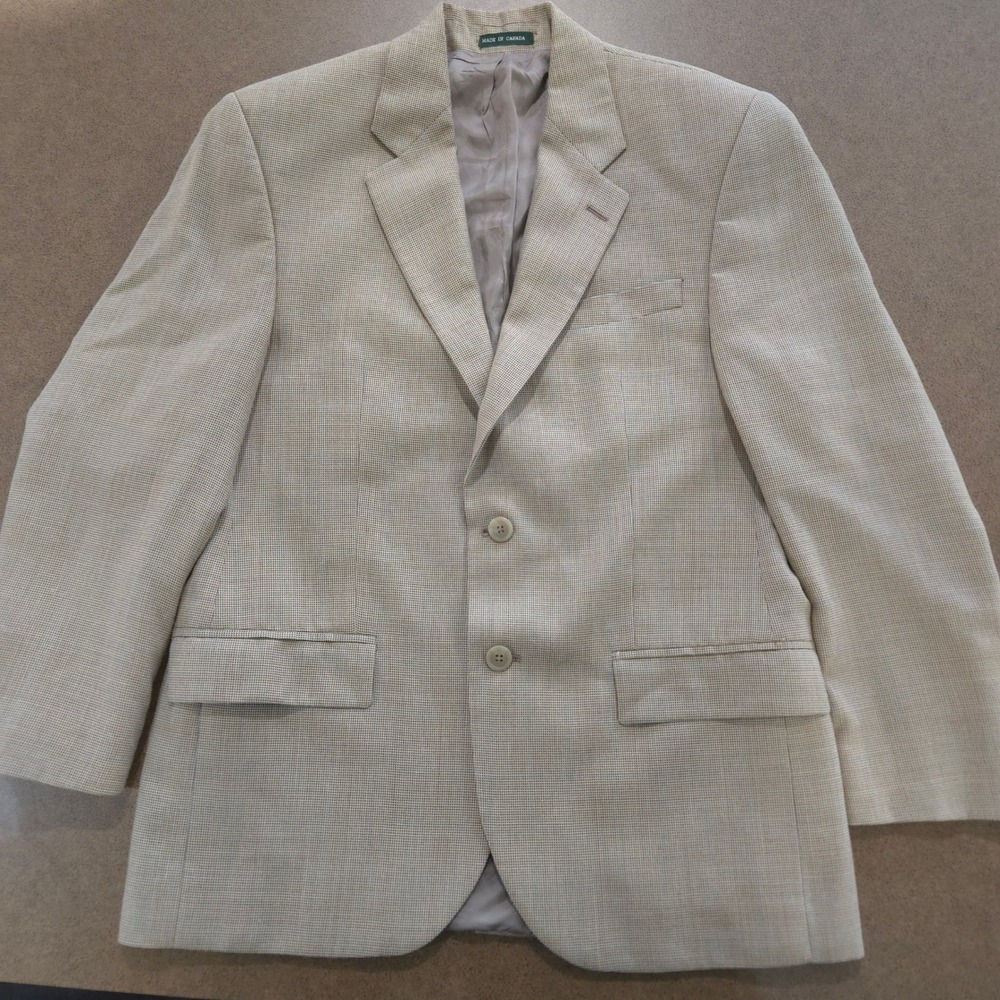 Lauren Ralph Lauren Silk Wool Blazer Tan Houndstooth Windowpane Sport Coat 42R
